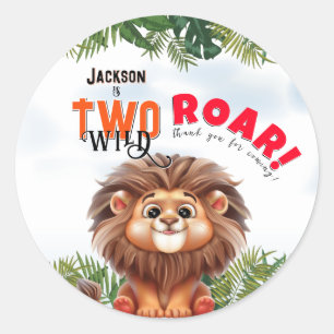 Sticker Rond Safari au Lion Deux Enfants Sauvages Anniversaire
