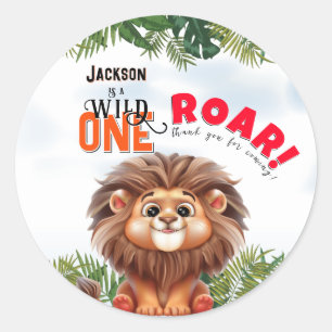 Sticker Rond Safari aux lions Wild One Anniversaire Enfants