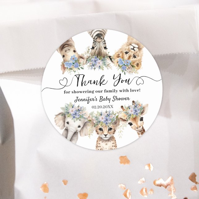 Sticker Rond Safari Baby shower Garçon Cute Animaux Classic Rou (Créateur téléchargé)