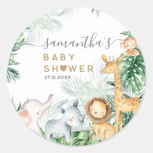 Sticker Rond Safari Bébé Animaux Baby shower de verdure