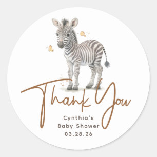 Sticker Rond Safari Bébé Animaux mignonette Zebra Merci