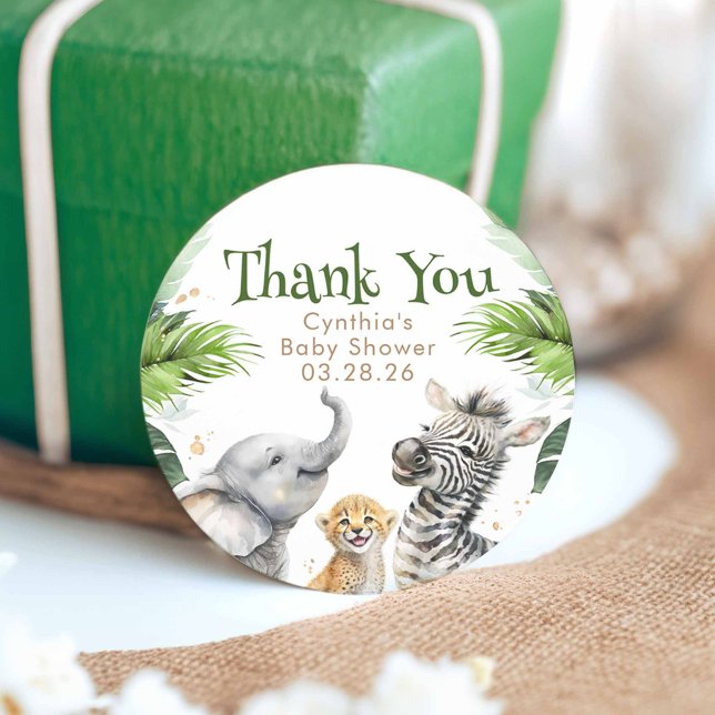 Sticker Rond Safari Bébé Animaux mignonnes Adorable Sauvage (Safari Animals Thank You Stickers)