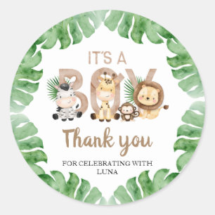 Sticker Rond Safari C'est un garçon Baby shower Favor