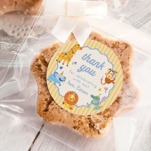Sticker Rond Safari d'animaux mignons pour 1er anniversaire