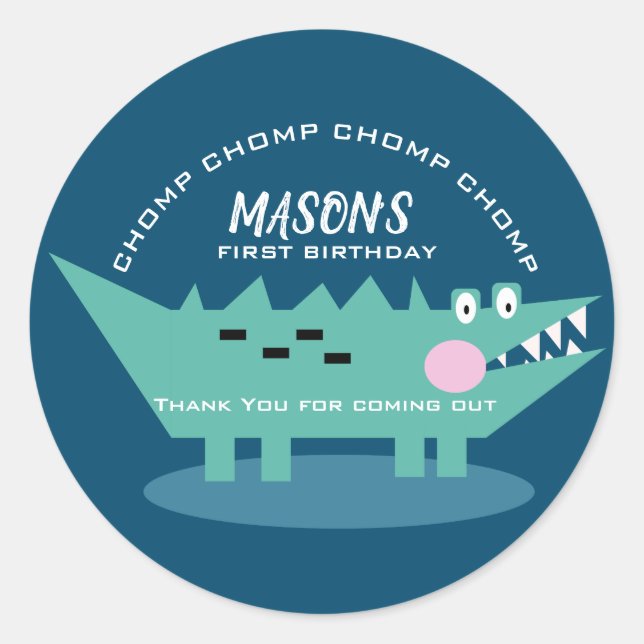 Sticker Rond Safari d'anniversaire d'alligator mignon moderne q (Devant)