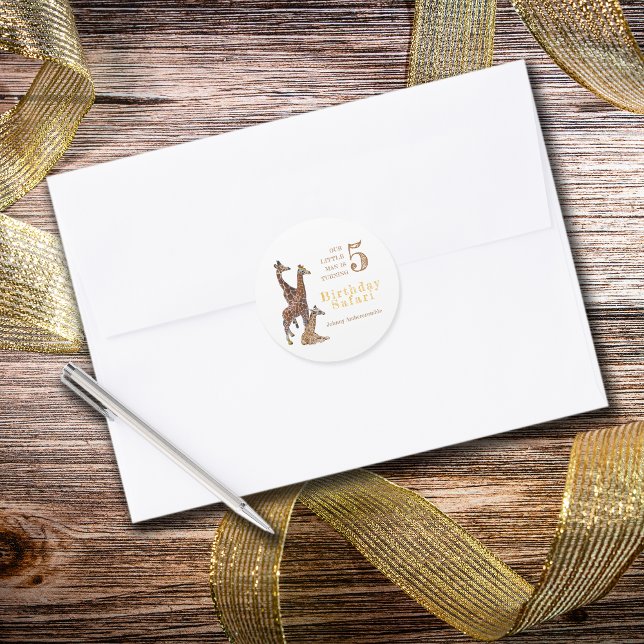 Sticker Rond Safari d'anniversaire de Giraffe (Giraffe Birthday Safari Stickers )