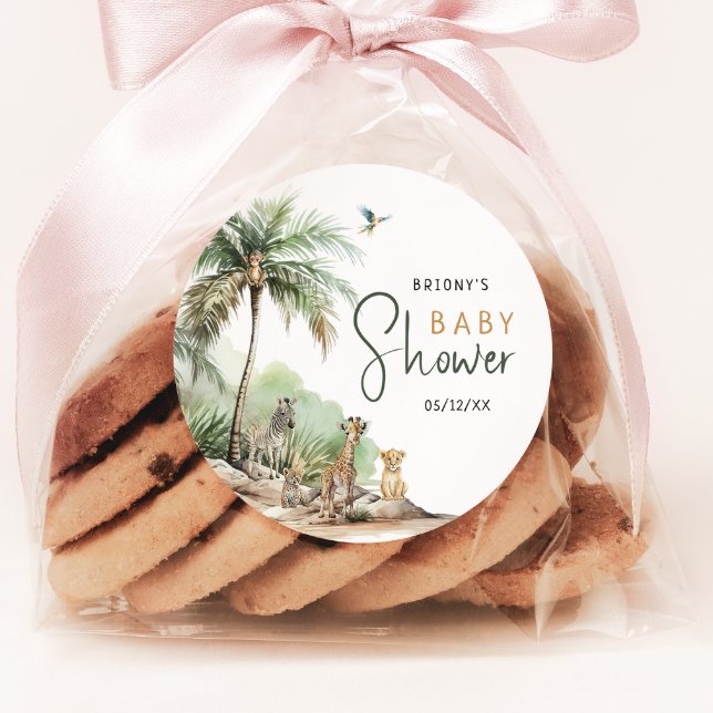 Sticker Rond Safari dans la Jungle Fête de Naissance de Bébé (Créateur téléchargé)