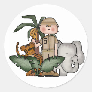Sticker Rond Safari de jungle de garçons