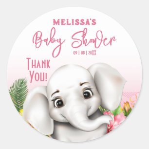 Sticker Rond Safari Éléphant Jungle Tropical Baby Shower