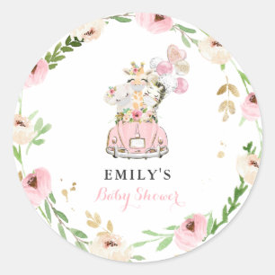 Sticker Rond Safari Floral Rose Animaux Conduits Par Baby showe