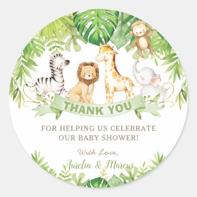 Sticker Rond Safari Jungle Animaux Baby shower Boy Green Forest (Devant)