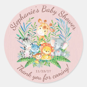 Sticker Rond Safari Jungle Animaux Baby shower Favoriser Sticke