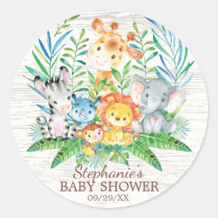 Sticker Rond Safari Jungle Animaux Baby shower Favoriser Sticke