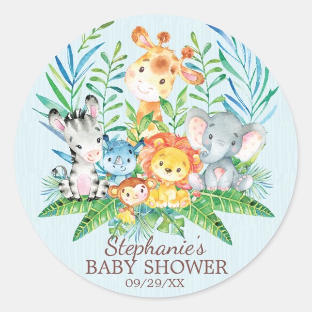 Sticker Rond Safari Jungle Animaux Baby shower Favoriser Sticke (Devant)