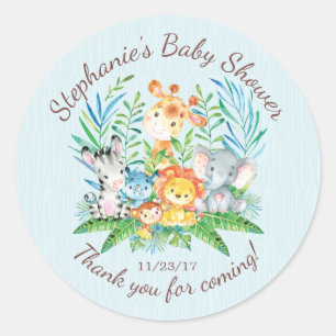 Sticker Rond Safari Jungle Animaux Baby shower Favoriser Sticke
