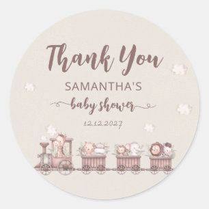Sticker Rond Safari Jungle Animaux Train Baby shower Merci