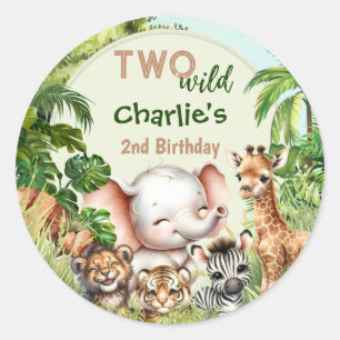 Sticker Rond Safari Jungle Cute Animaux Deux Sauvages 2e Annive