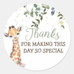 Sticker Rond Safari Jungle Girafe Vert Sauge Merci
