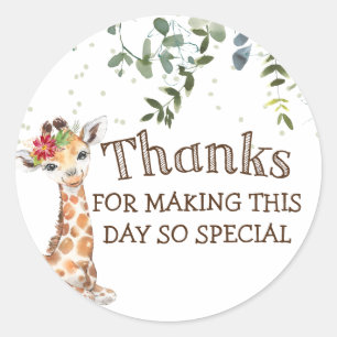 Sticker Rond Safari Jungle Giraffe Merci