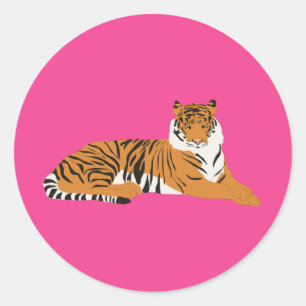 Sticker Rond Safari Jungle rose Orange animal tigre