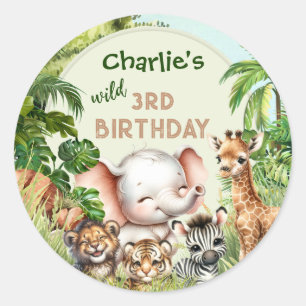 Sticker Rond Safari Jungle ZOO Beaux animaux sauvages 3e annive