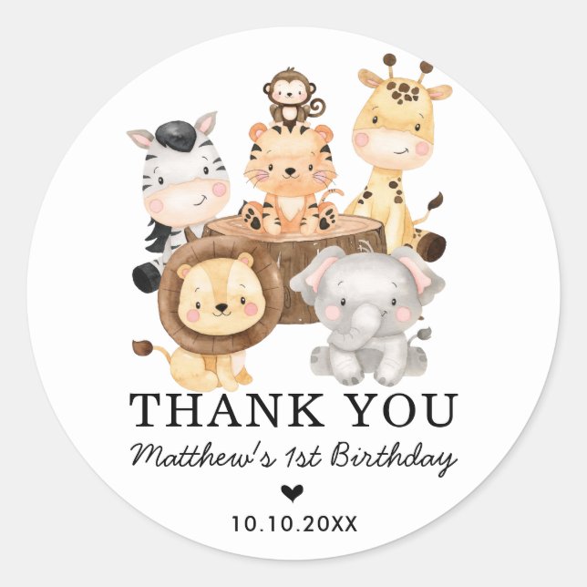 Sticker Rond Safari moderne Animaux sauvages Baby shower d'anni (Devant)