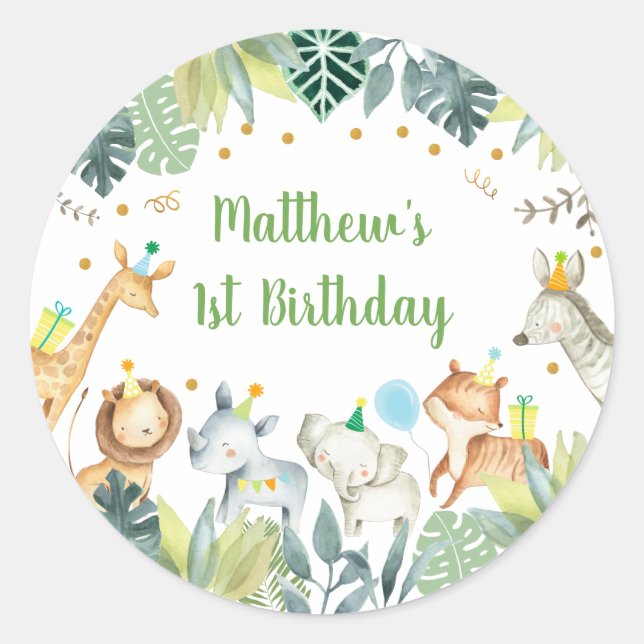 Sticker Rond Safari Party Animal Jungle Anniversaire (Devant)