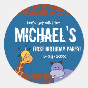 Sticker Rond Safari personnalisé 1er anniversaire arrière - pla