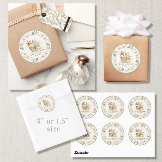 Sticker Rond Safari Petit Lion Zebra Giraffe Baby shower garçon (Créateur téléchargé)