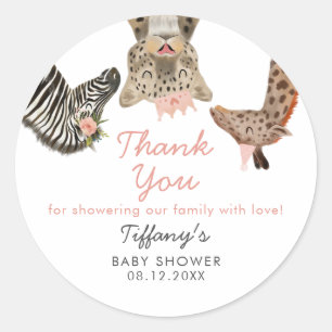 Sticker Rond Safari rose Animaux Thème Baby shower Classic Rou