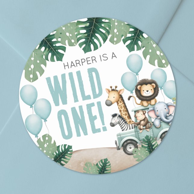 Sticker Rond Safari Sauvage 1er Anniversaire (Wild One Safari 1st Birthday Classic Round Sticker )