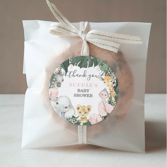 Sticker Rond Safari sauvage Animaux Baby shower Favoriser Stick (Créateur téléchargé)