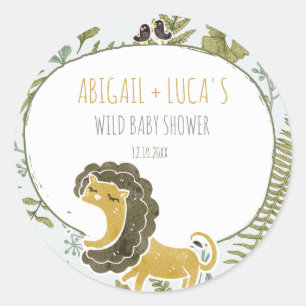 Sticker Rond Safari sauvage Jungle Animaux Baby shower botaniqu
