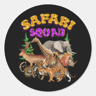 Sticker Rond Safari Squad Animaux Zoo Amateurs Wilflife Jungle 