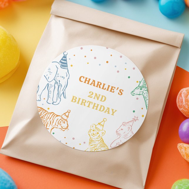 Sticker Rond Safari Wild Animals 2nd Birthday (Créateur téléchargé)