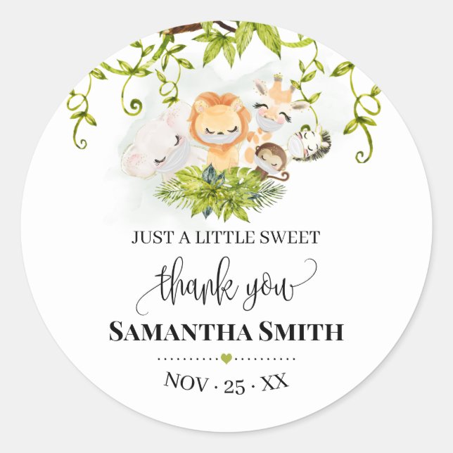 Sticker Rond Safari Wild Baby Animals Baby shower Favoriser (Devant)