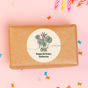 Sticker Rond Safari Wild One Giraffe Animal Anniversaire