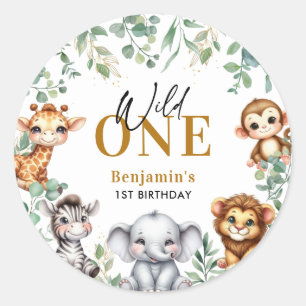 Sticker Rond Safari Wild One   Jungle Animaux 1er Anniversaire