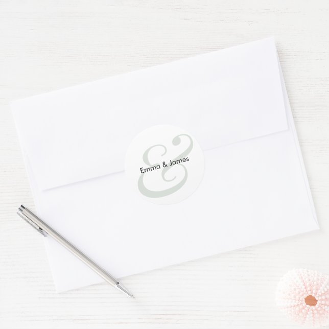 Sticker Rond Sage Ampersand Mariage | Enveloppe Monogramme (Enveloppe)