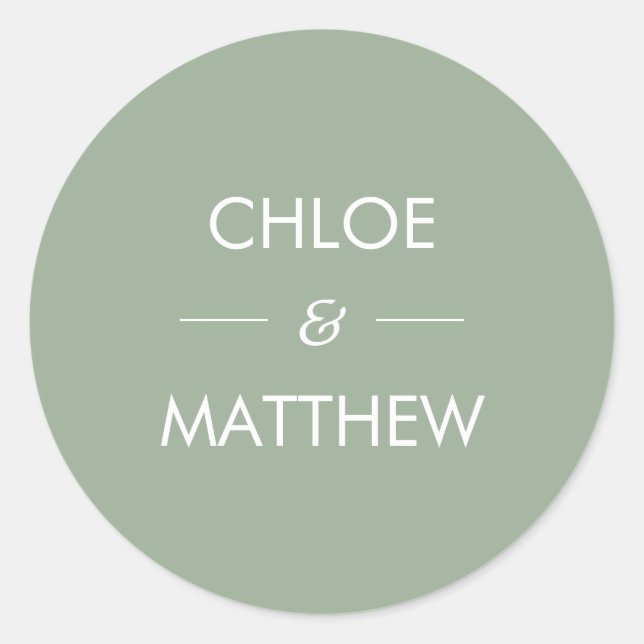 Sticker Rond Sage Chic minimal | Personnalisé Mariage (Devant)