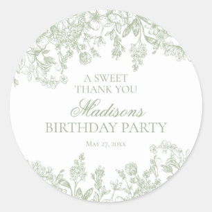 Sticker Rond Sage Chinoiserie Floral Anniversaire Cercle Vintag