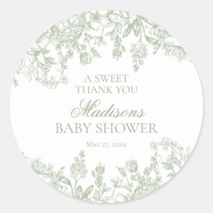 Sticker Rond Sage Chinoiserie Vintage Floral Baby Shower Cercle