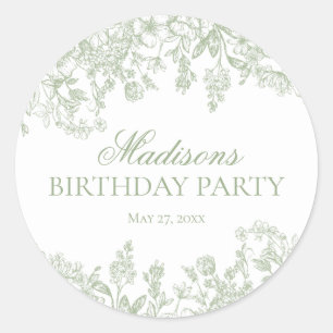Sticker Rond Sage Chinoiserie Vintage Floral Baptism Enveloppe