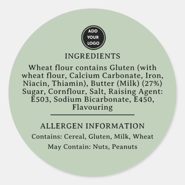 Sticker Rond Sage CUSTOM Green Allergy Alert Boulangerie Stick (Devant)
