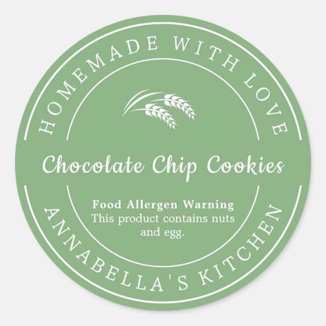 Sticker Rond Sage fait maison avec Amour Aliments Allergen Aver (Devant)