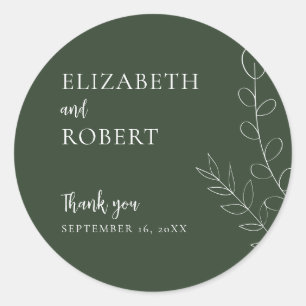 Sticker Rond Sage Floral Script Mariage Élégant Minimal Simple