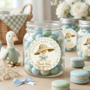 Sticker Rond Sage Gingham Silly Goose Merci Baby Shower 