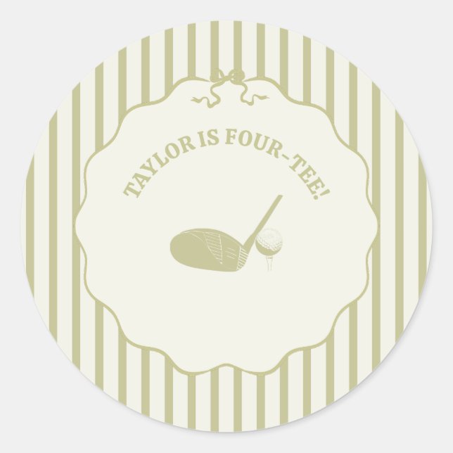 Sticker Rond Sage Green and Cream Stripes Golf Themed Party (Devant)