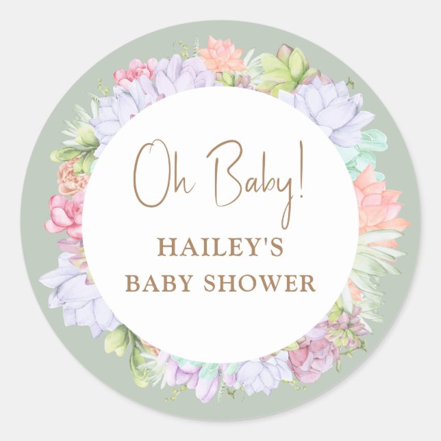 Sticker Rond Sage Green Boho Cactus Désert Oh Baby shower (Devant)