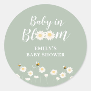 Sticker Rond Sage Green Boho Daisy Floral Baby In Bloom Douche